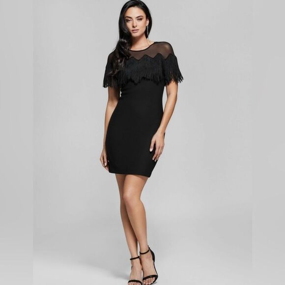 Marciano Black Fringed Trim Midi Dress - Picture 2 of 4